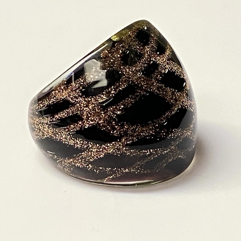 VINTAGE Glass Glitter MCM Dichroic Ring Sz 6 - Picture 5 of 11